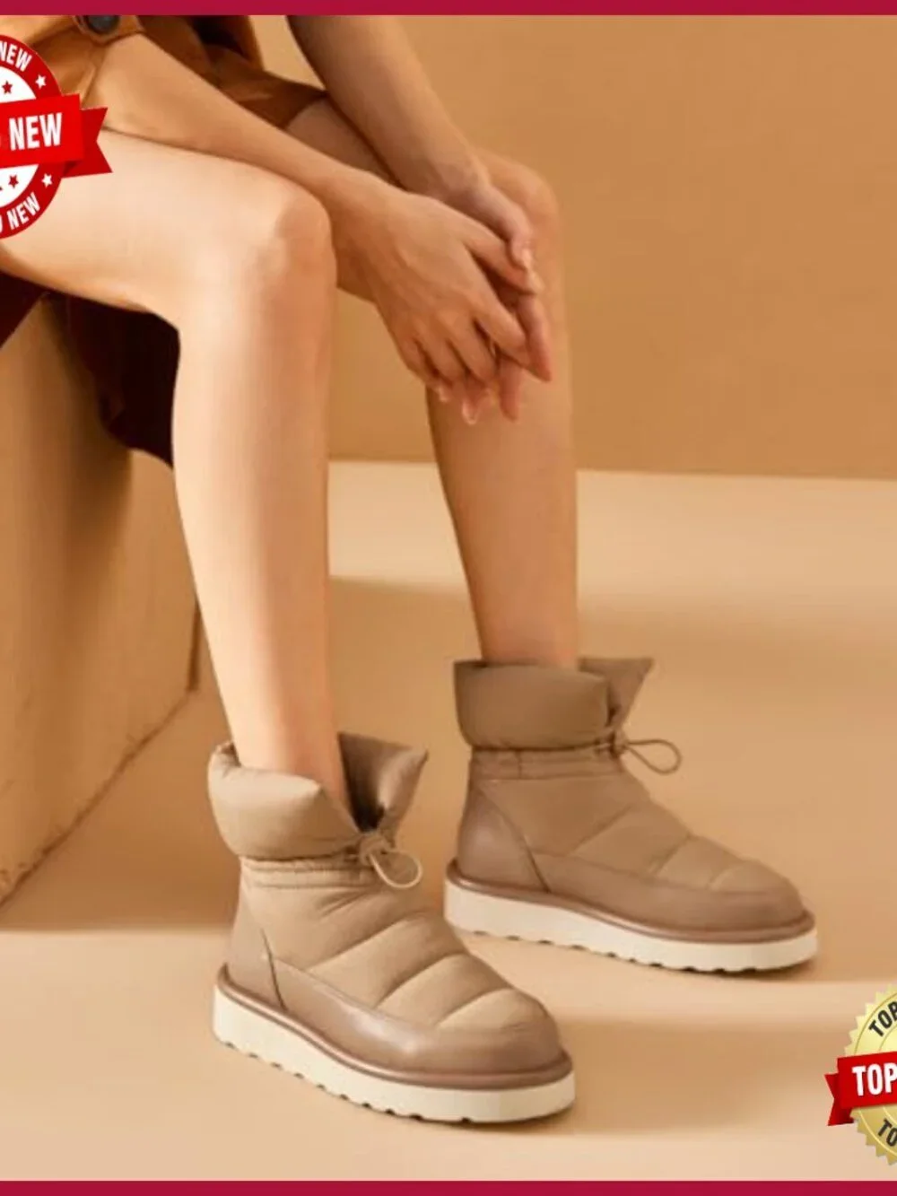 Snow Boots for Women, Platform Anti-Slip Winter Ankle Booties, Comfort Wool